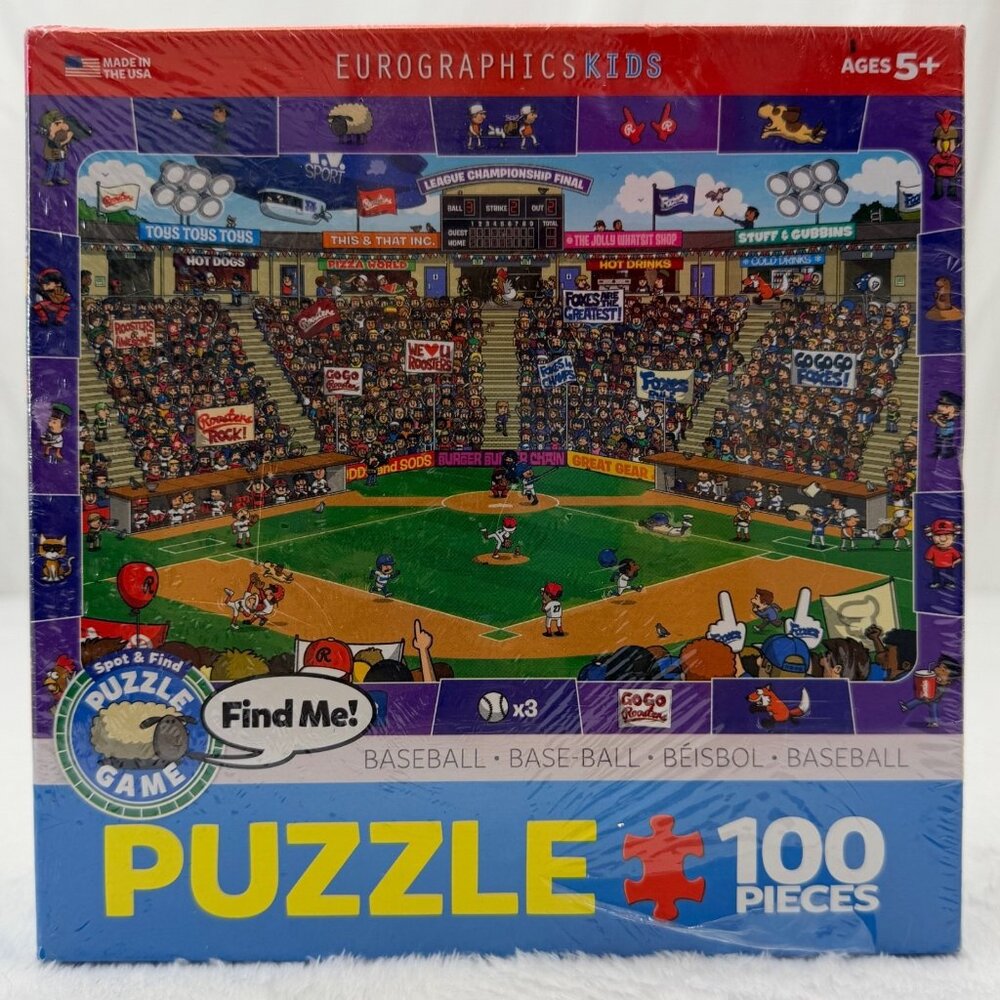 Eurographucs Kids Spot & Find Baseball Puzzle Game 100 Pieces Sealed